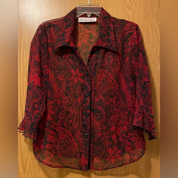 Gloria Lance Petite floral sparkly blouse. Size XL - Picture 1 of 7